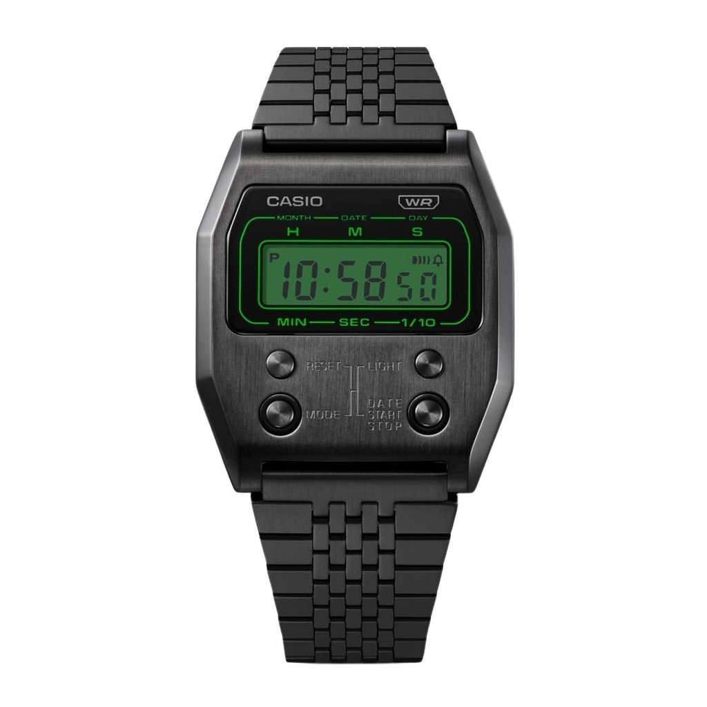 再生品 Casio ビンテージ デジタル Black Ion Plated ステンレススチール クォーツ A1100B-1 ユニセックス腕時計