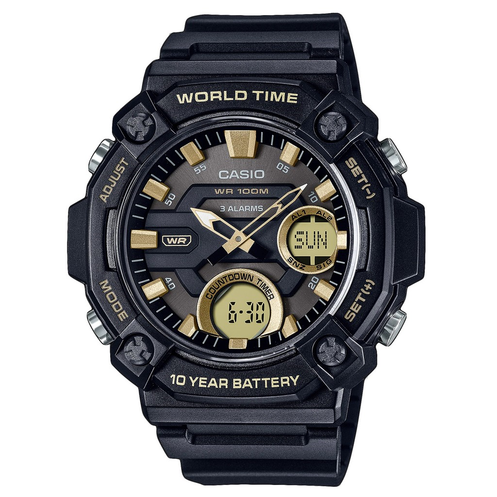 再生品 Casio Youth アナログデジタル Resin 黒文字盤 クォーツ AEQ-120W-9AV AEQ120W-9 100m防水 メンズ腕時計