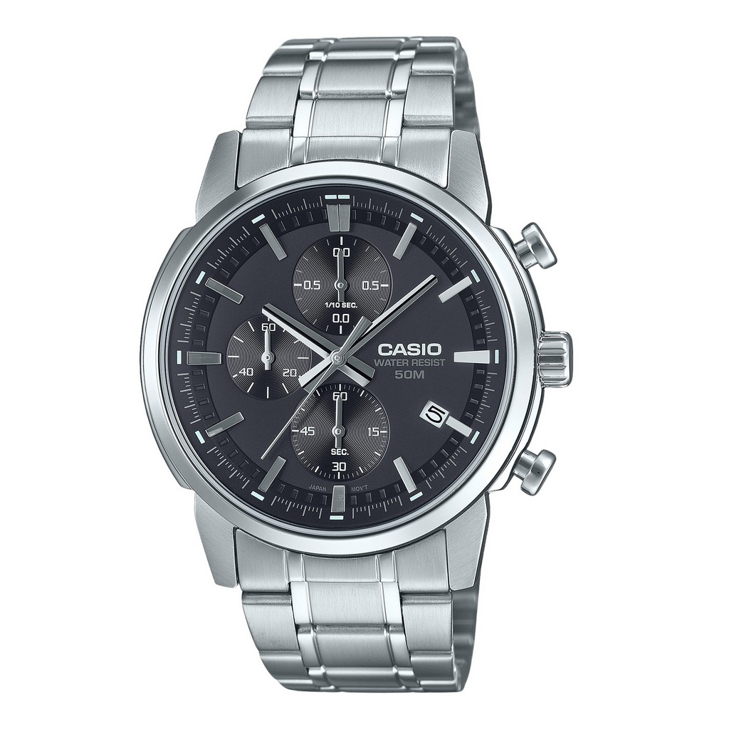 再生品 Casio Standard アナログ クロノグラフ ステンレススチール 黒文字盤 クォーツ MTP-E510D-1A1V メンズ腕時計