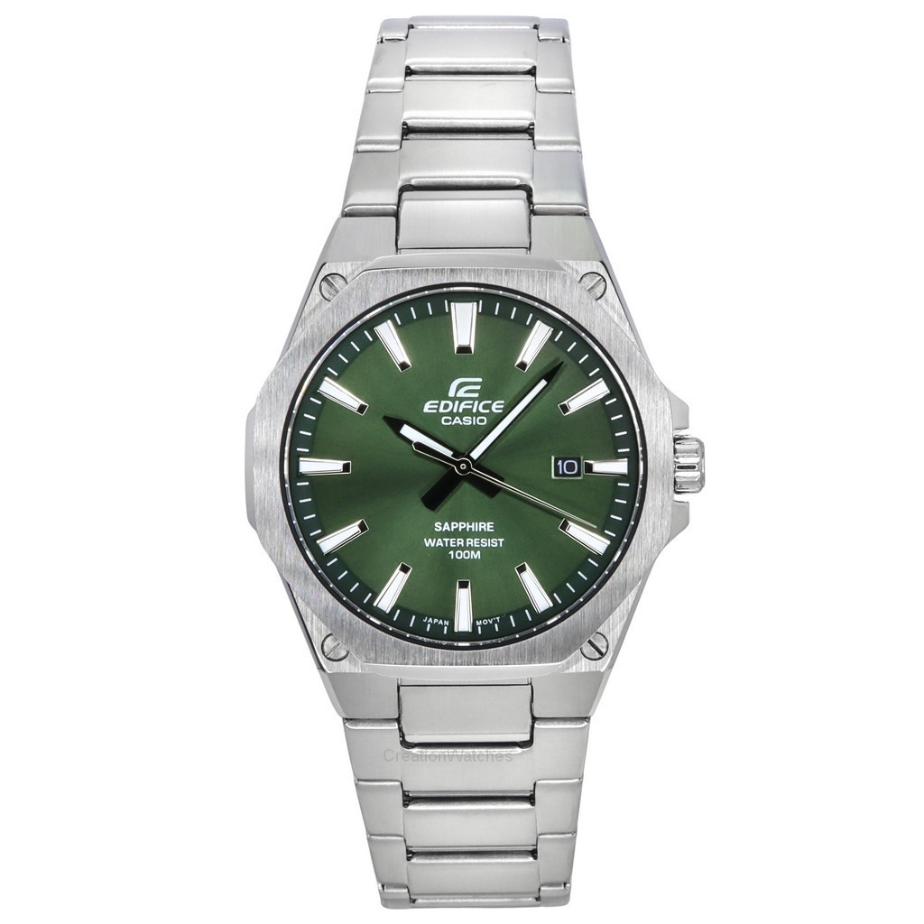 再生品 Casio Edifice Sapphire Crystal アナログ ステンレススチール 緑文字盤 クォーツ EFR-S108D-3A 100m防水 メンズ腕時計