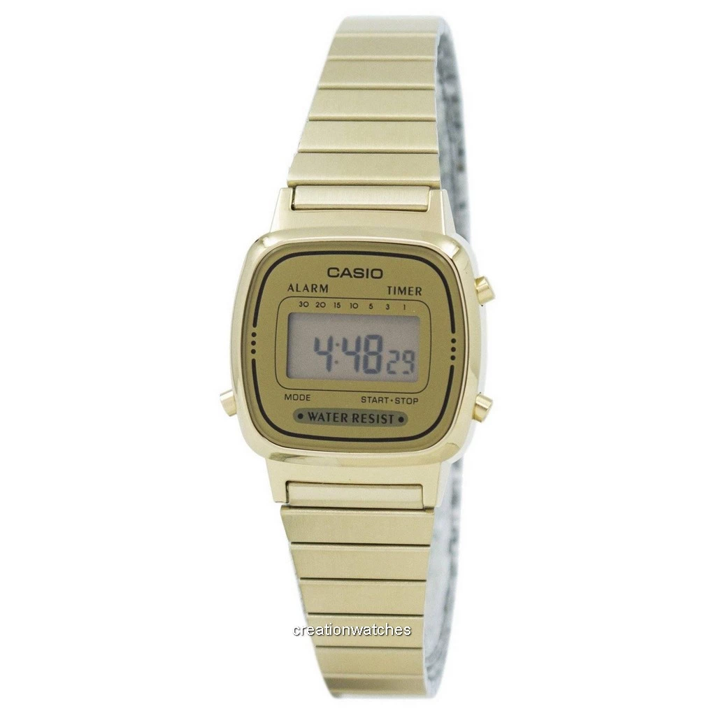 再生品 Casio デジタル ステンレススチール Alarm Timer LA670WGA-9DF LA670WGA-9 レディース腕時計
