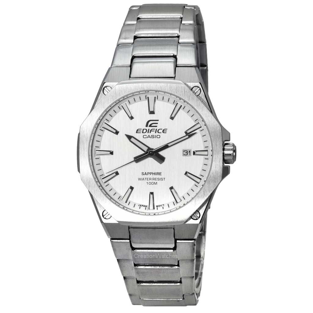再生品 Casio Edifice ステンレススチール 白文字盤 クォーツ EFR-S108D-7A EFRS108D-7 100m防水 メンズ腕時計