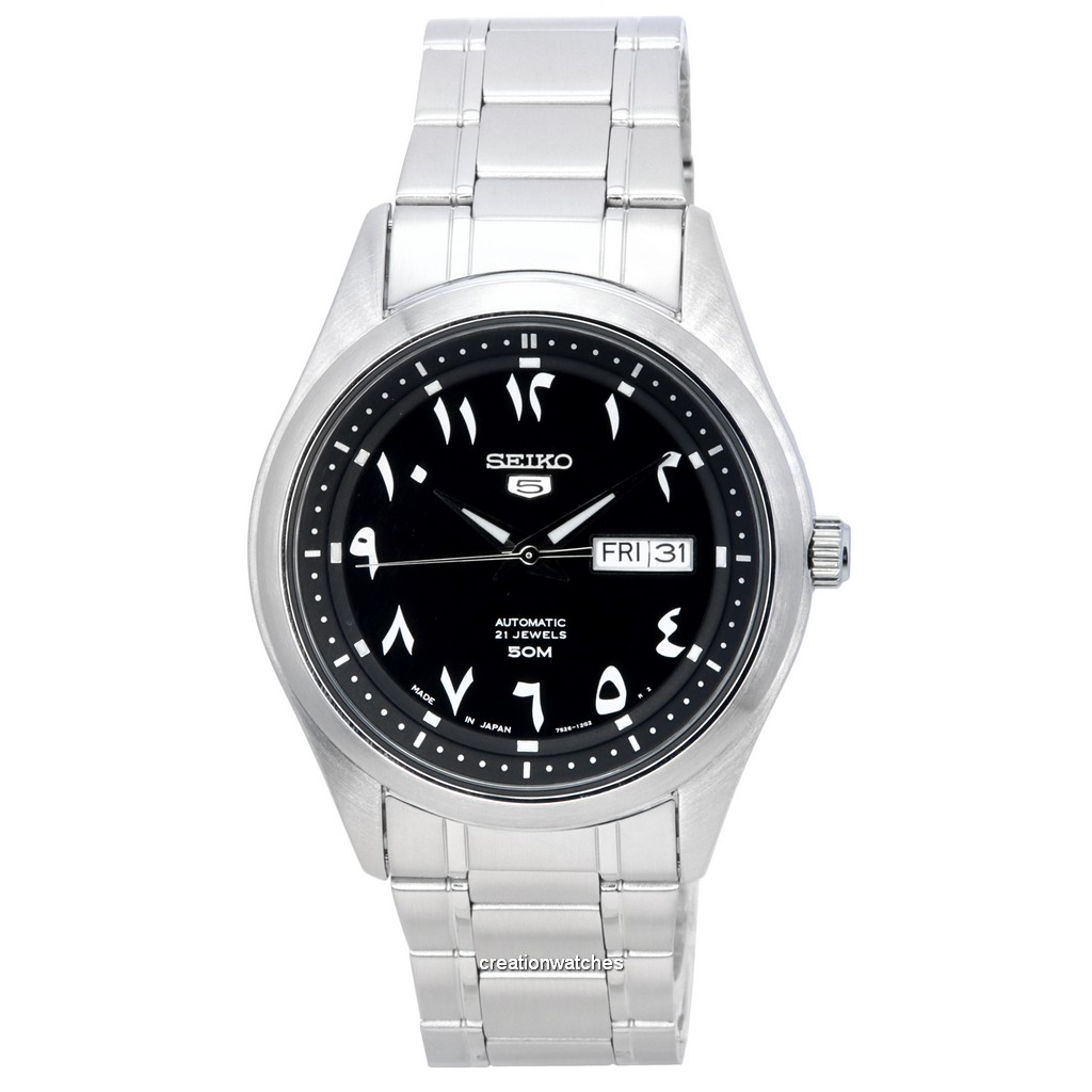 再生品 Seiko 5 ステンレススチール Black Arabic Dial 自動巻き SNKP21 SNKP21J1 SNKP21J メンズ腕時計