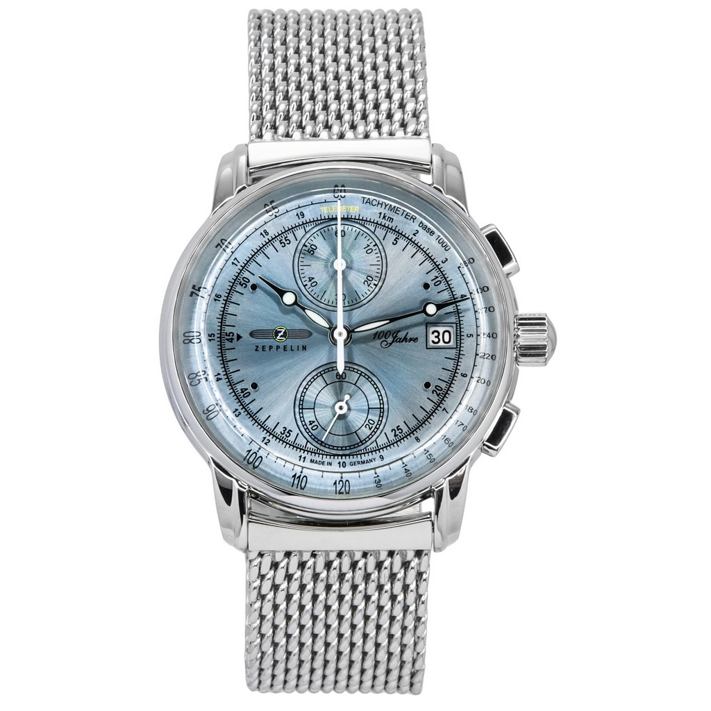 再生品 Zeppelin 100 Jahre Ed 1 クロノグラフ Ice 青文字盤 クォーツ 8670M4 メンズ腕時計