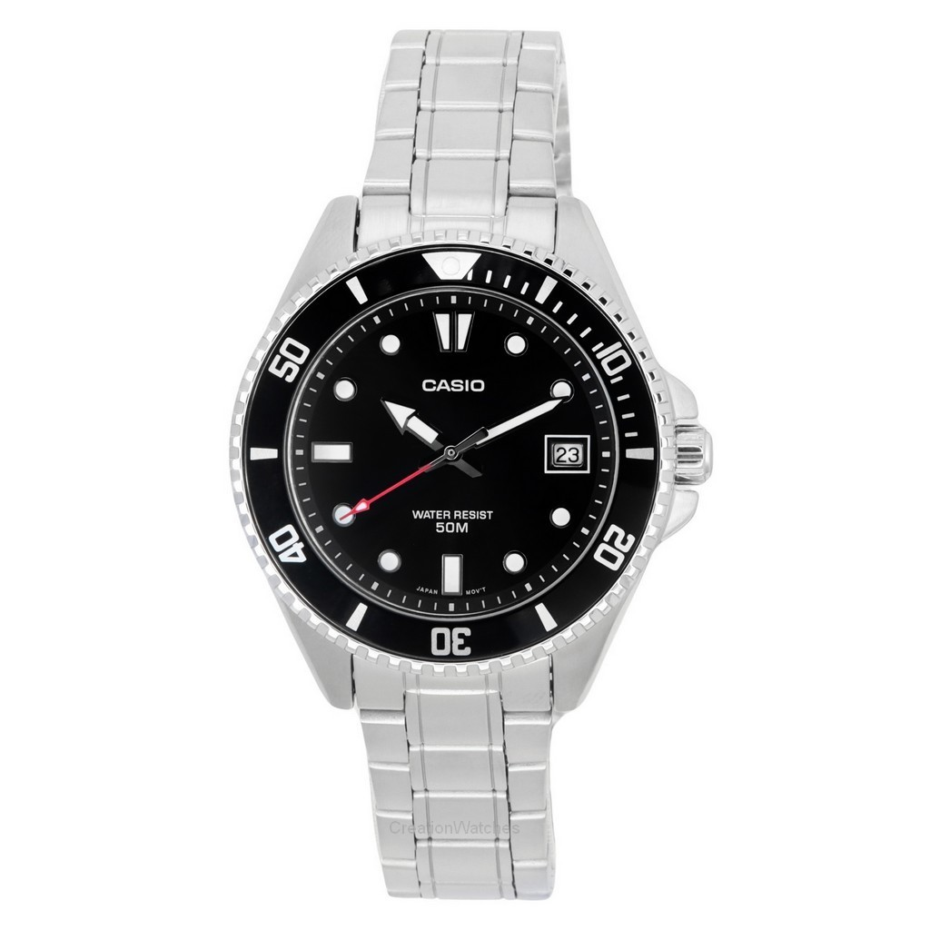 再生品 Casio Standard アナログ ステンレススチール 黒文字盤 クォーツ MDV-10D-1A1 メンズ腕時計