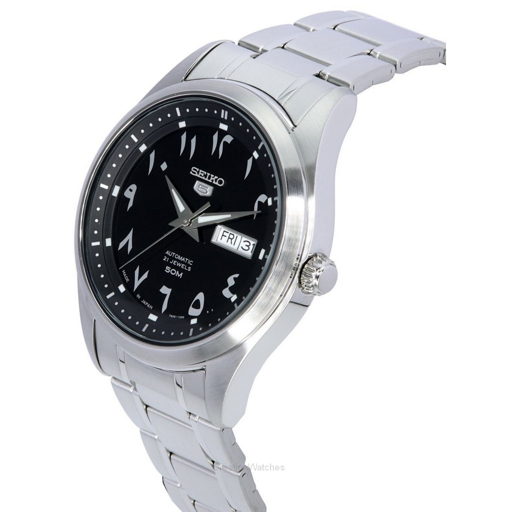 再生セイコー5 ステンレススチール ブラック アラビア文字盤 自動巻き