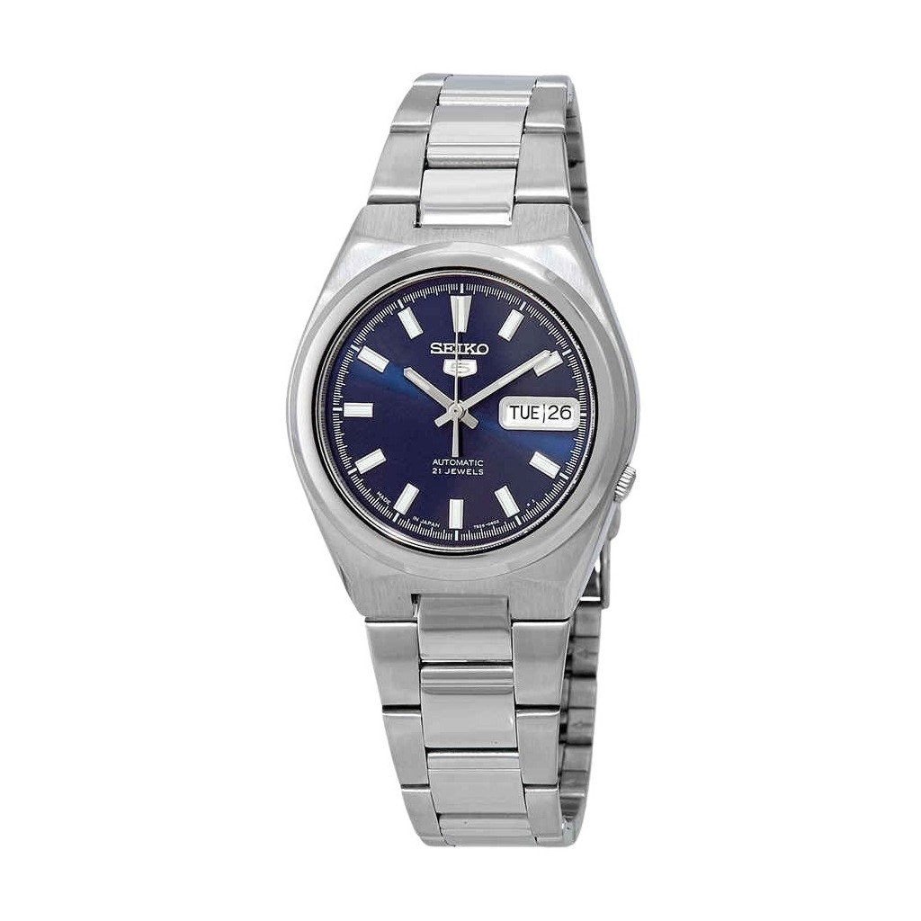 再生品 Seiko 5 Date-Day ステンレススチール 青文字盤 21 Jewels 自動巻き SNKC51J1 メンズ腕時計