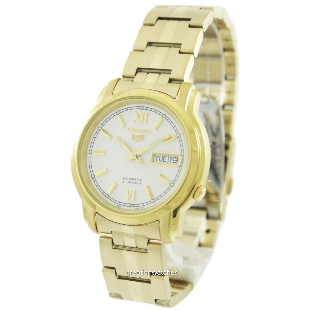 再生品 Seiko 5 白文字盤 自動巻き 21 Jewels SNKK84K1 メンズ腕時計