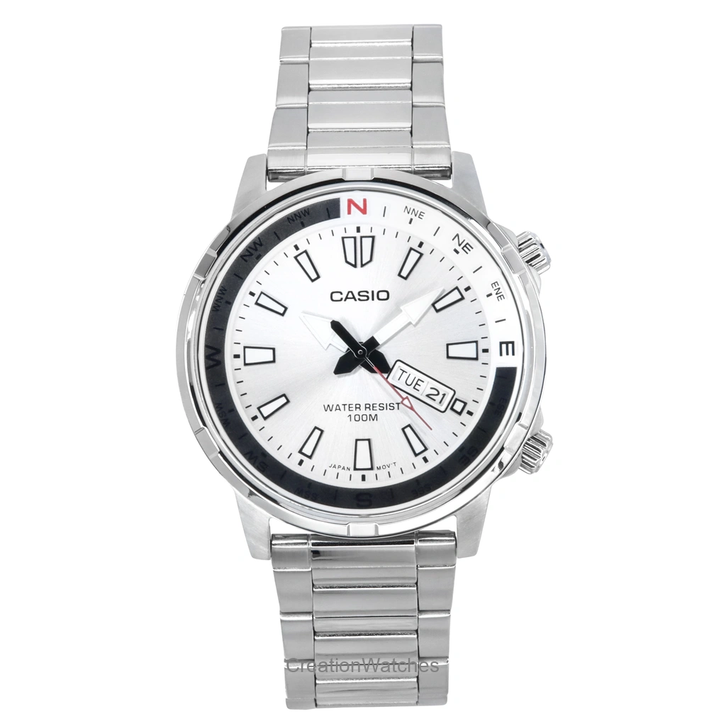 再生品 Casio Standard アナログ ステンレススチール Silver Dial クォーツ MTD-130D-7AV 100m防水 メンズ腕時計