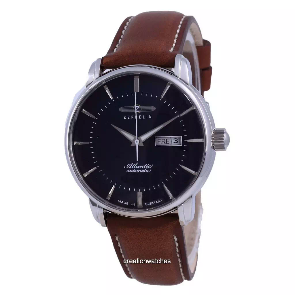 再生品 Zeppelin Atlantic 青文字盤 Leather 自動巻き 8466-3 84663 メンズ腕時計
