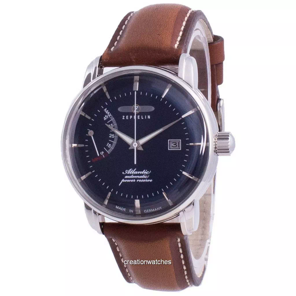 再生品 Zeppelin Atlantik 青文字盤 レザーベルト 自動巻き 8462-3 84623 メンズ腕時計