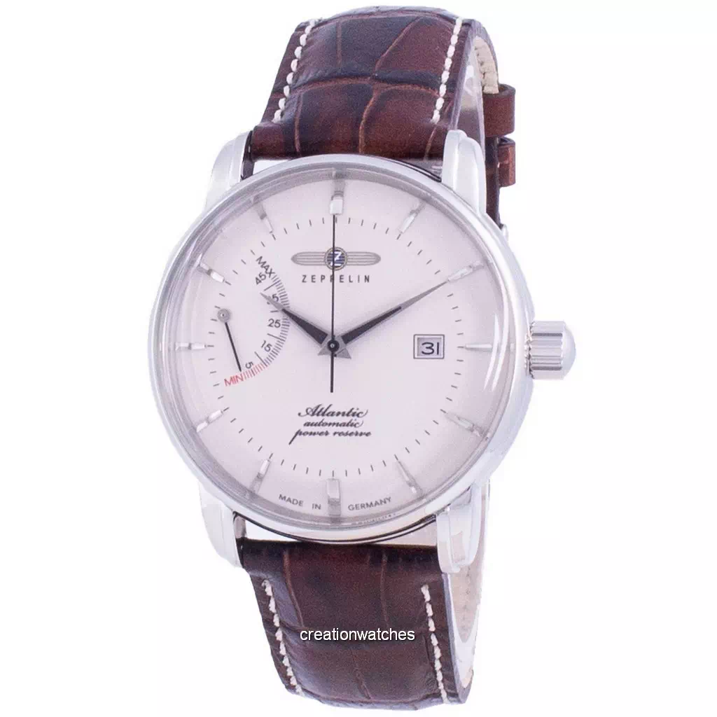 再生品 Zeppelin Atlantic 白文字盤 レザーベルト 自動巻き 8462-5 84625 メンズ腕時計