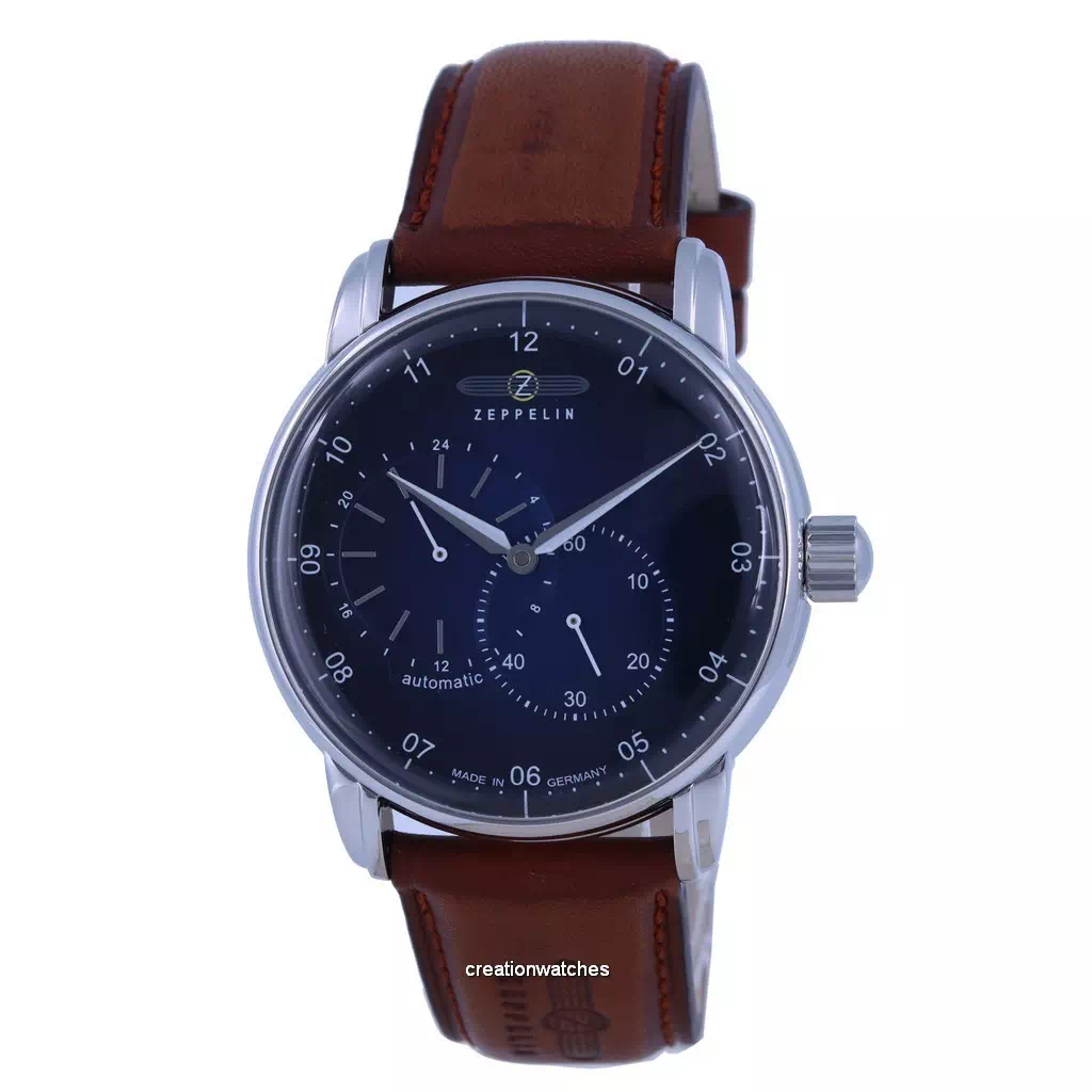 再生品 Zeppelin New Captain's Line 青文字盤 レザーベルト 自動巻き 8662-3 86623 メンズ腕時計