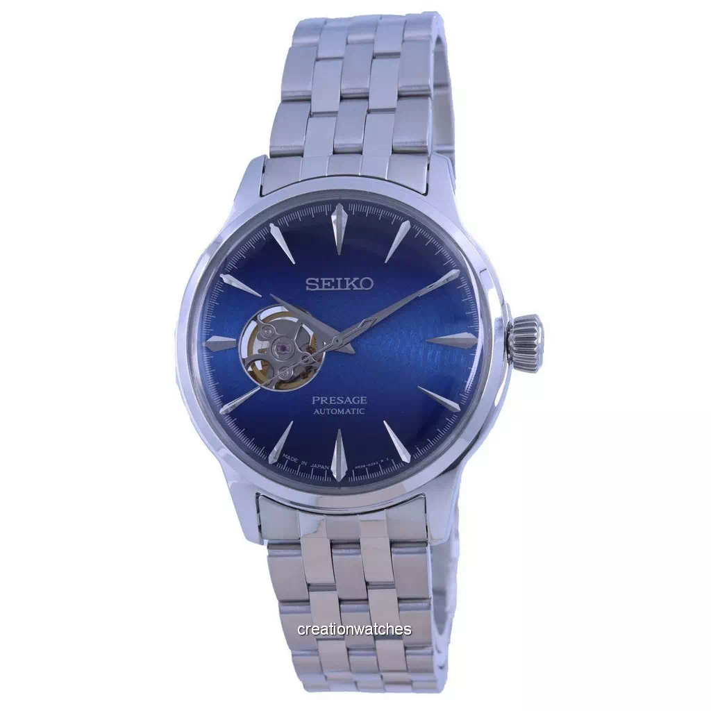 再生品 Seiko Presage Cocktail Time Blue Acapulco Open Heart 自動巻き SSA439J1 メンズ腕時計