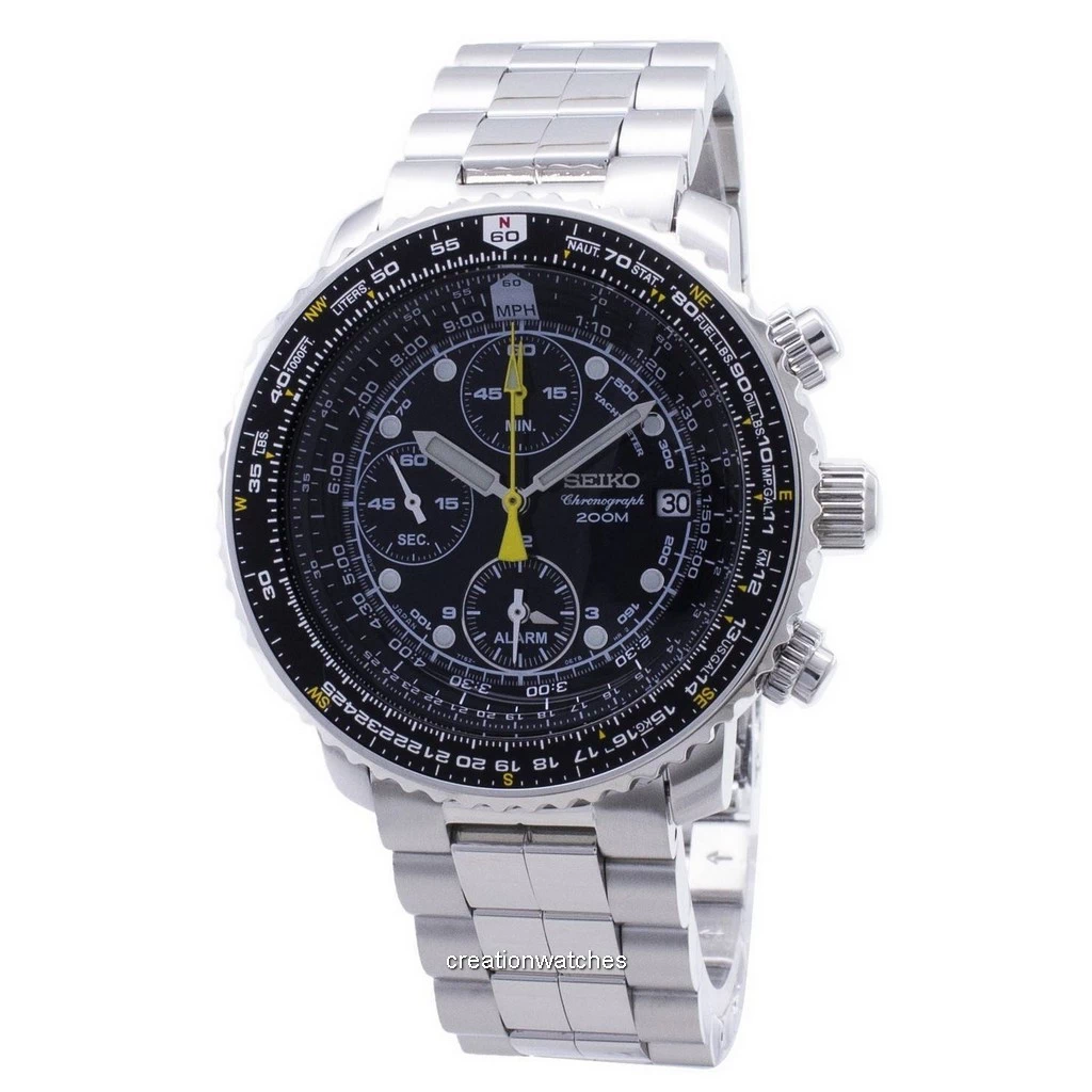 再生品 Seiko Flightmaster SNA411 SNA411P1 SNA411P Pilot's Flight Alarm クロノグラフ メンズ腕時計