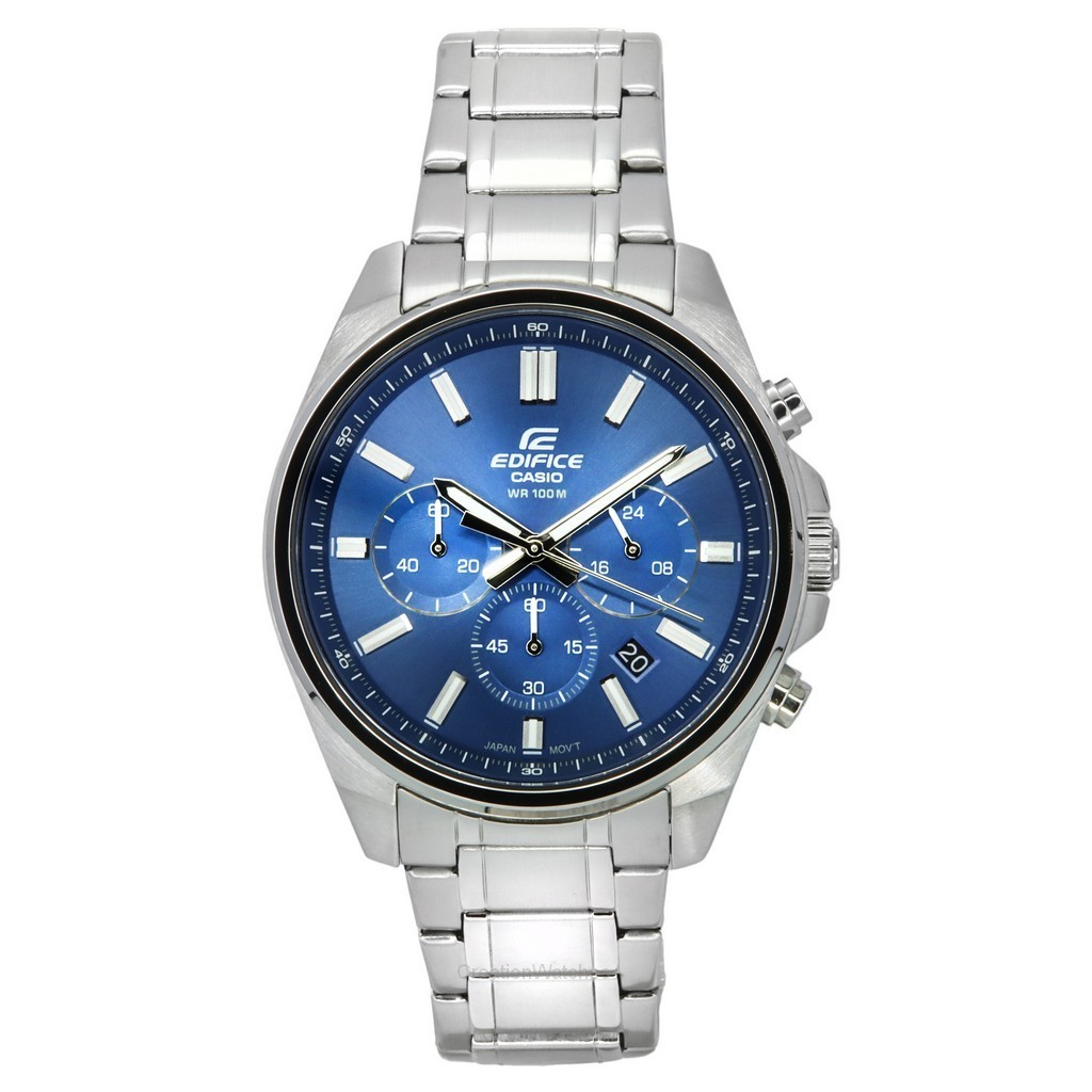 再生品 Casio Edifice Standard アナログ クロノグラフ ステンレススチール 青文字盤 クォーツ EFV-650D-2A 100m防水 メンズ腕時計