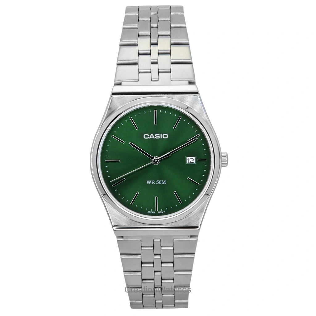 再生品 Casio Standard アナログ ステンレススチール 緑文字盤 クォーツ MTP-B145D-3AV ユニセックス腕時計