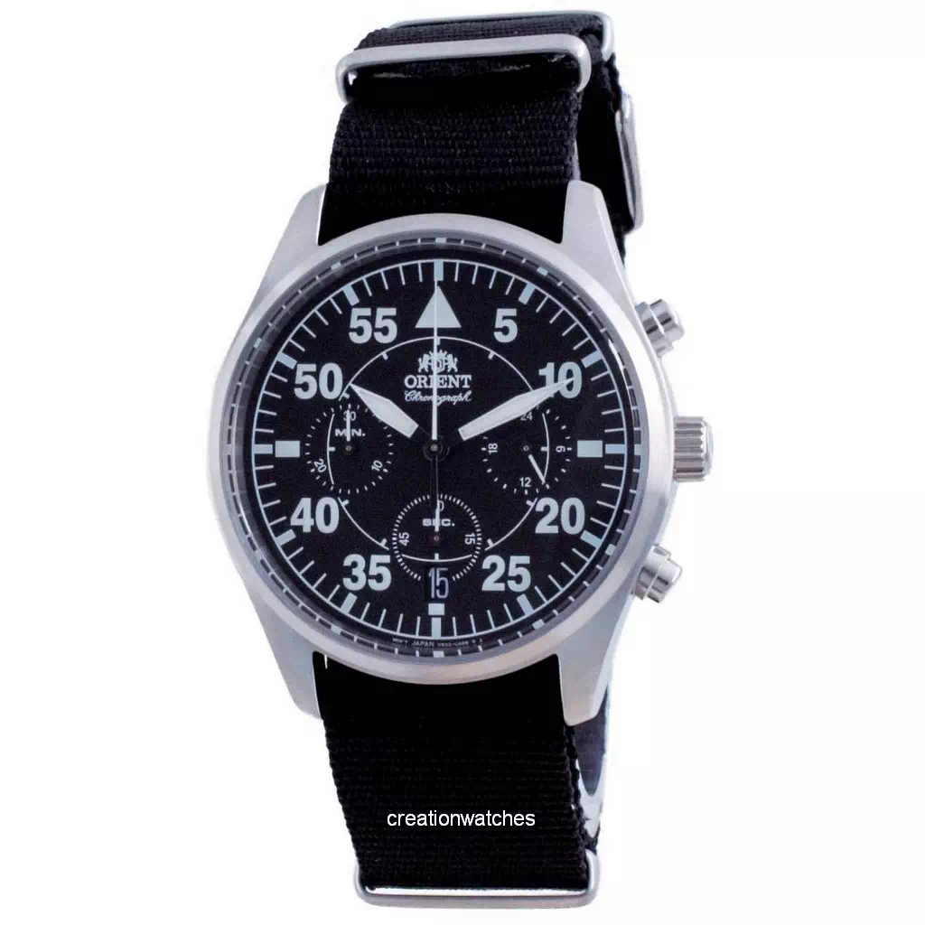 再生品 Orient Sports Flight Style クロノグラフ 黒文字盤 クォーツ RA-KV0502B10B メンズ腕時計
