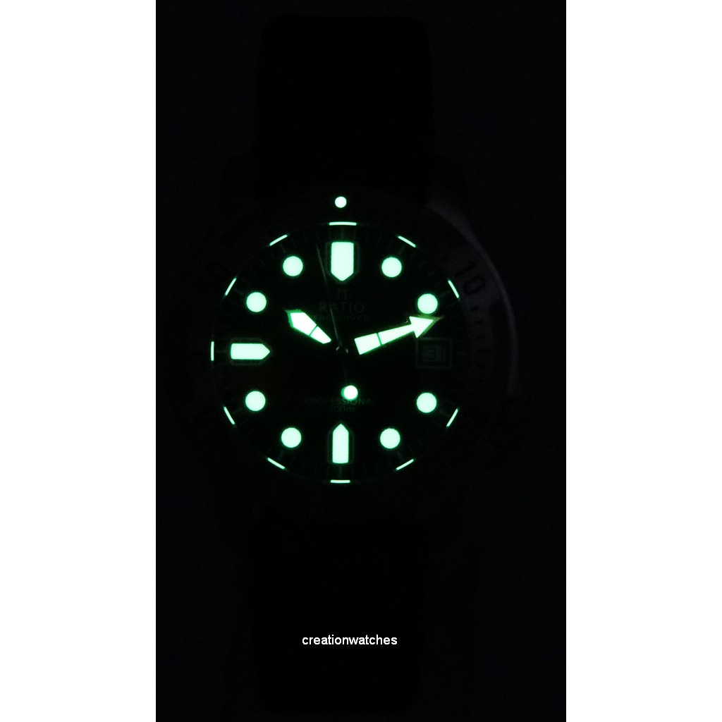 Ratio FreeDiver Professional Zafiro Esfera negra Cuarzo RTF021 200M Reloj para hombre