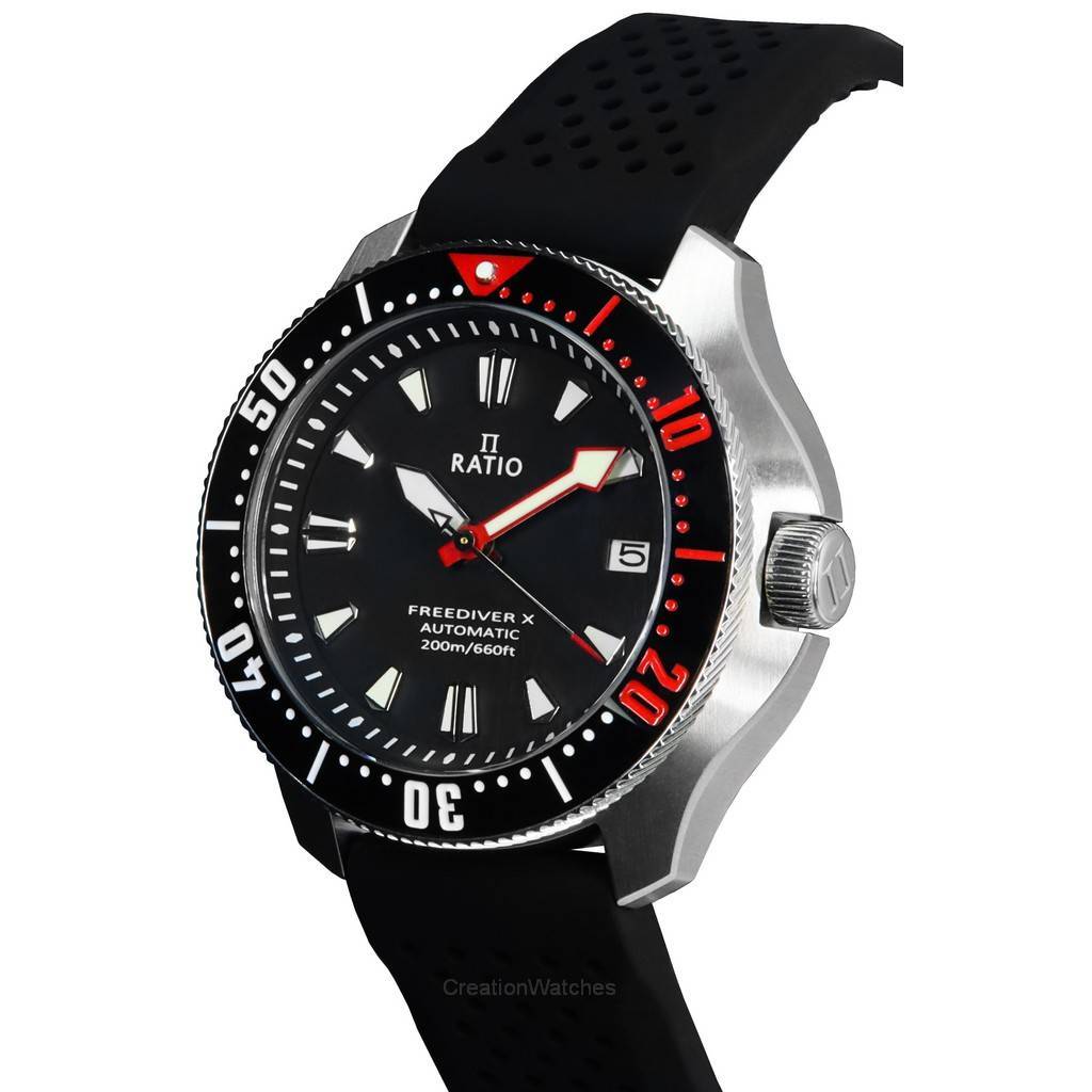 Reloj para hombre Ratio FreeDiver X Marine Black con incrustaciones de cerámica negra Automatic Diver RTX001 200M