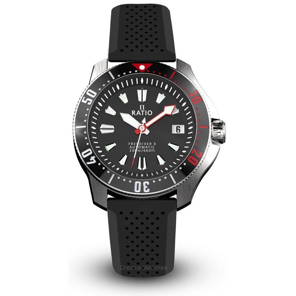 Reloj para hombre Ratio FreeDiver X Marine Black con incrustaciones de cerámica negra Automatic Diver RTX001 200M
