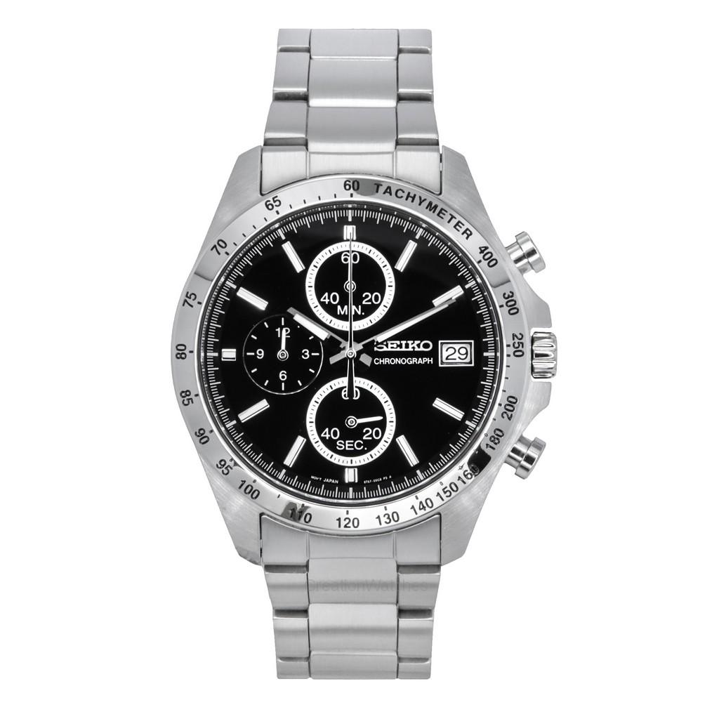 Seiko Spirit Chronograph Stainless Steel Black Dial Quartz SBTR005 100M ...