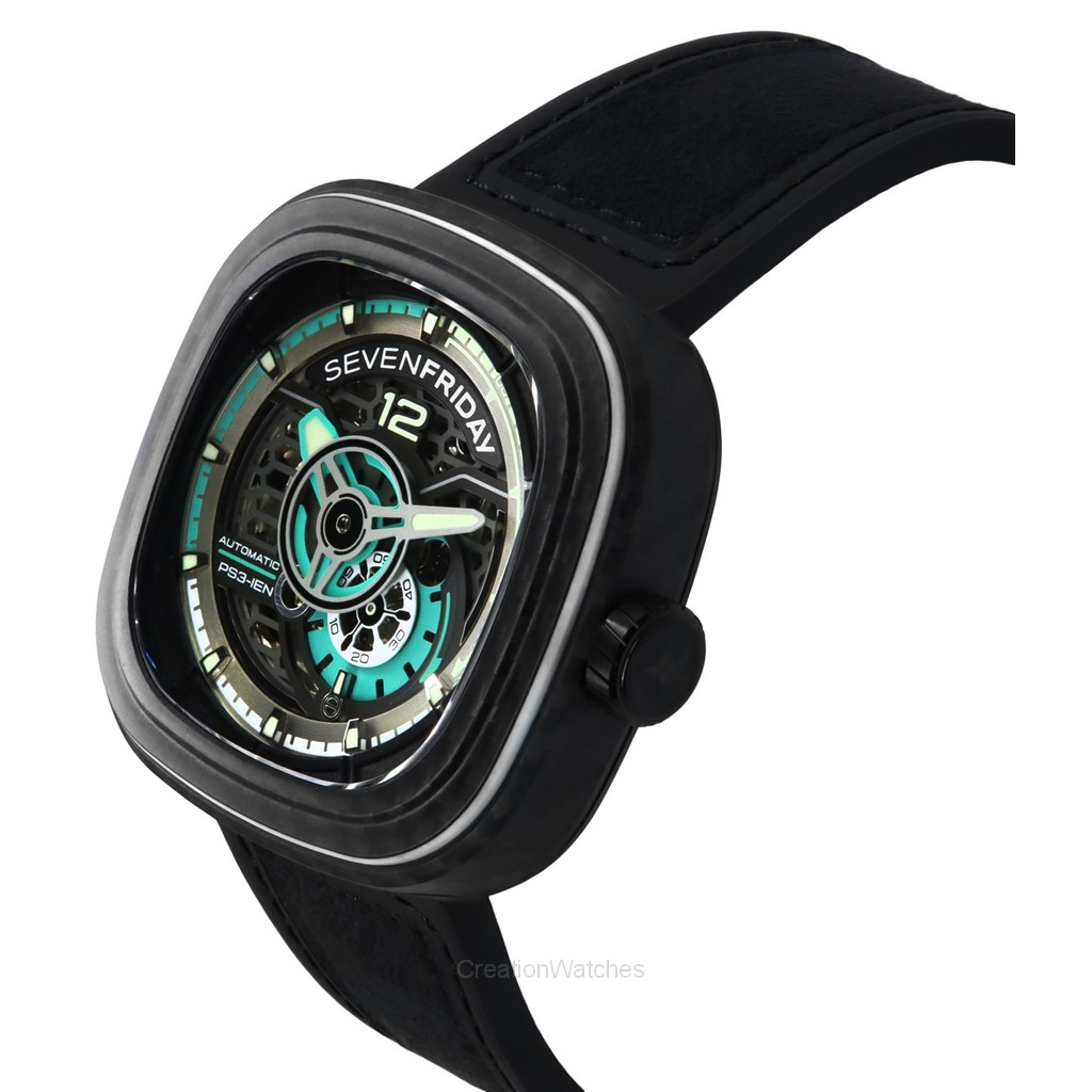 Sevenfriday P-Series Jade Carbon Grey And Blue Skeleton Dial Automatic ...