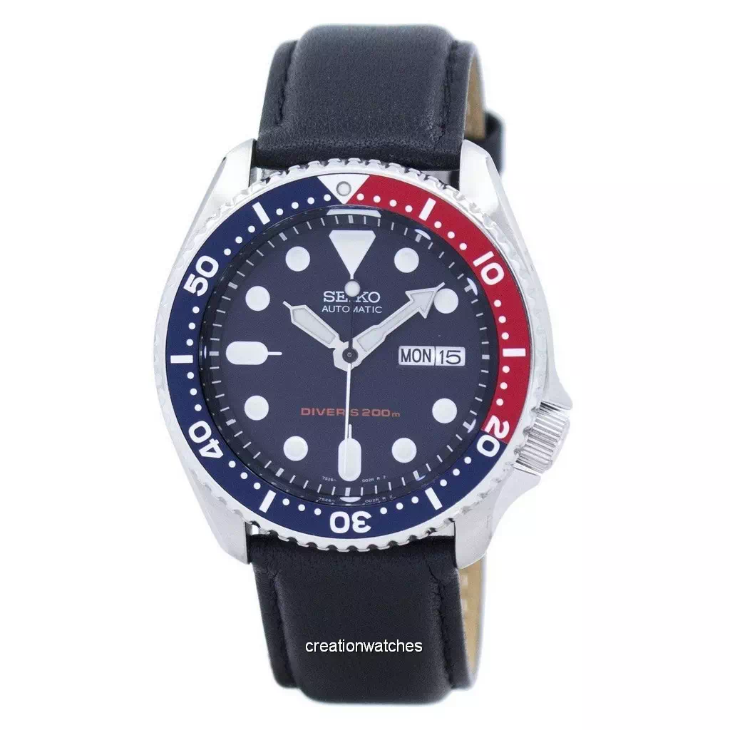 Seiko Automatic Diver's Black Leather SKX009K1-var-LS10 200M Men's Watch