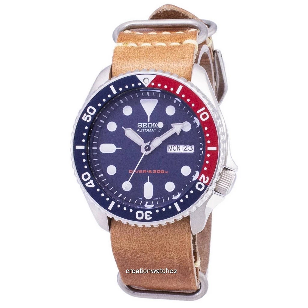 Seiko Automatic SKX009K1-var-LS18 Diver's 200M Brown Leather Strap Men's Watch