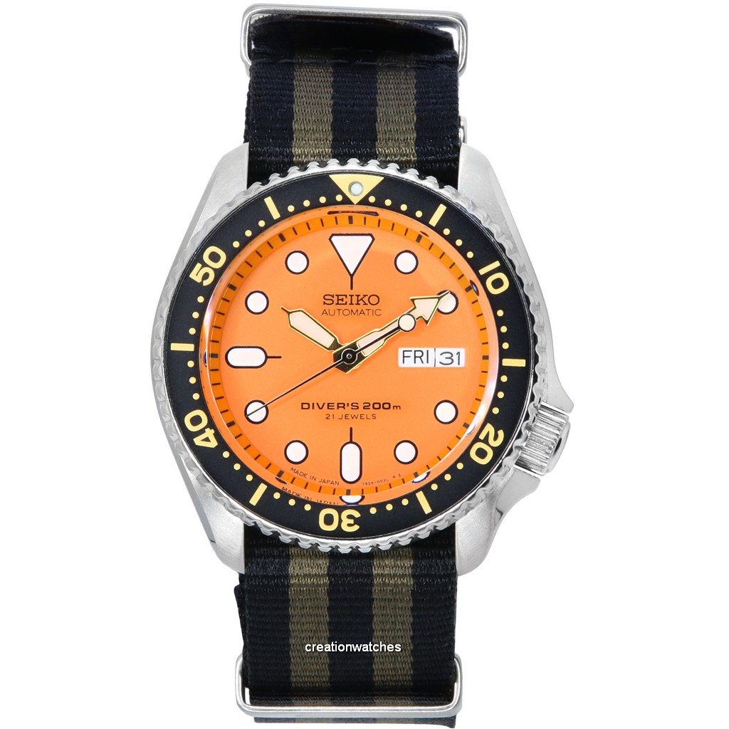Đồng hồ nam Seiko Orange Dial Automatic Diver's SKX011J1-var-NATO21 200M vi