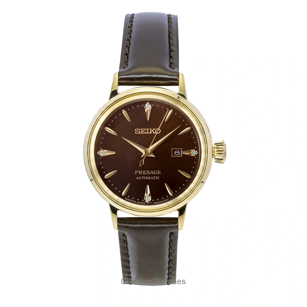 Seiko Presage Cocktail Diamond Accents レザーベルト 自動巻き SRE020J1 レディース腕時計