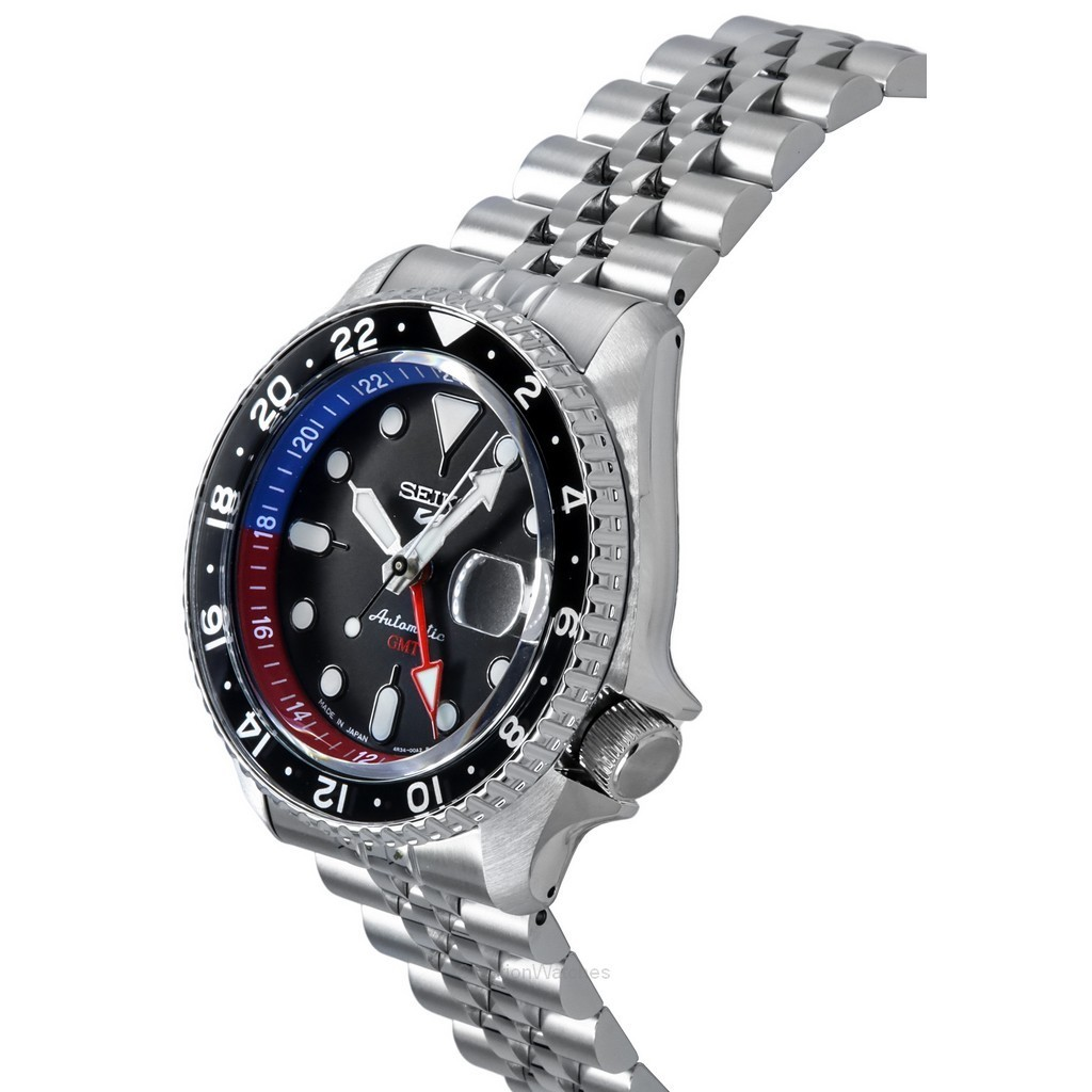 Seiko 5 Sports SKX Style GMT Edelstahl graues Zifferblatt 24 Juwelen Automatik SSK019J1 100M Herrenuhr