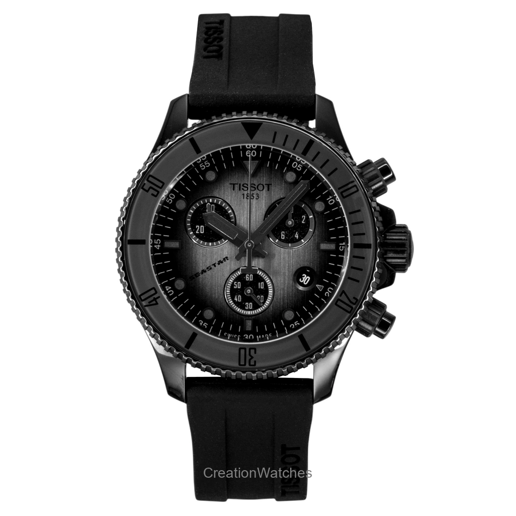 Tissot SeaStar 1000 クロノグラフ Synthetic Strap 黒文字盤 クォーツ ダイバーズ T120.217.37.061.00 300m防水 メンズ腕時計