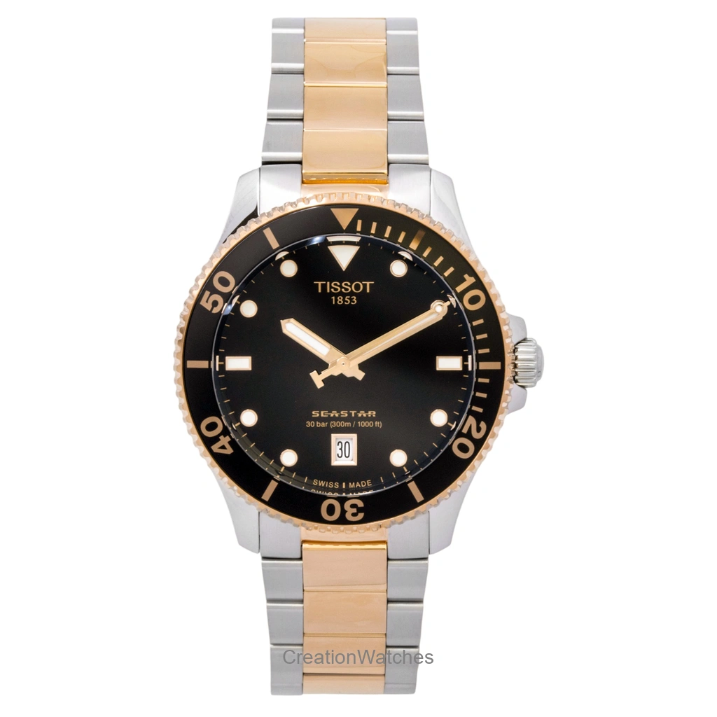 Tissot SeaStar 1000 Two Tone ステンレススチール 黒文字盤 クォーツ ダイバーズ T120.410.22.051.01 300m防水 メンズ腕時計