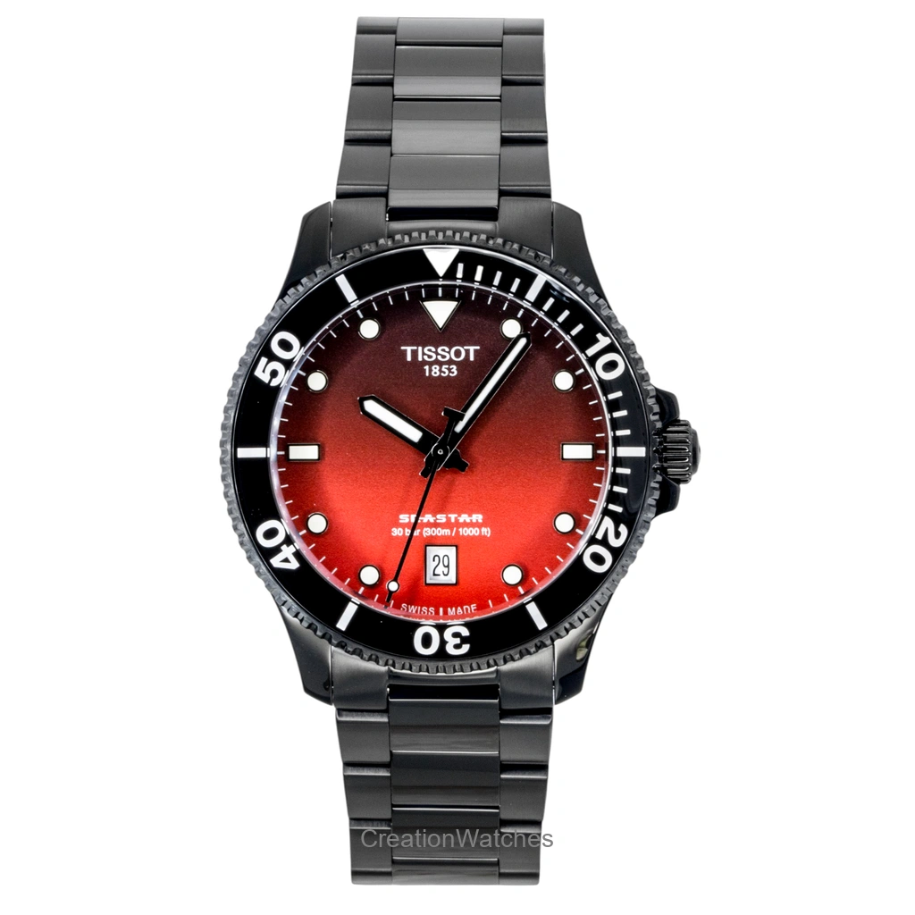 Tissot SeaStar 1000 ステンレススチール Red And 黒文字盤 クォーツ T120.410.33.421.00 300m防水 メンズ腕時計