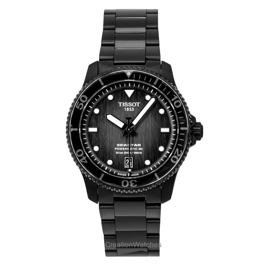 Tissot Seastar 1000 ステンレススチール Grey And 黒文字盤 自動巻き ダイバーズ T120.807.33.051.00 300m防水 メンズ腕時計