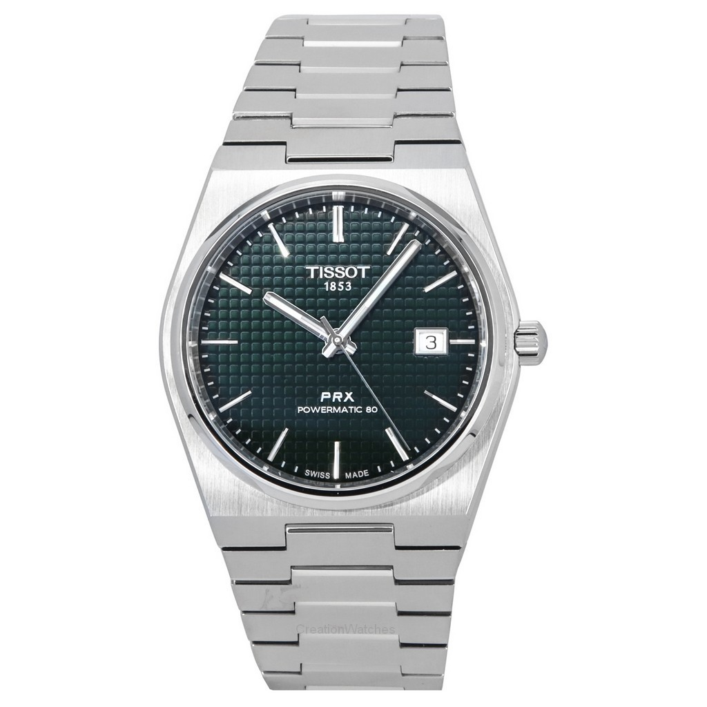 Tissot T-Classic PRX Powermatic 80 Stainless Steel Green Dial Automatic T137.407.11.091.00 100M Men's Watch