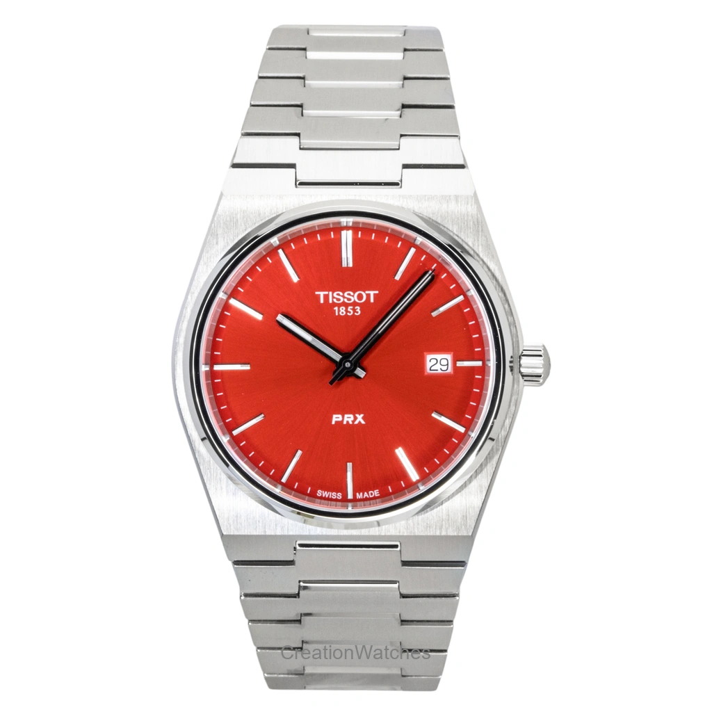 Tissot PRX ステンレススチール 赤文字盤 クォーツ T137.410.11.421.00 100m防水 メンズ腕時計
