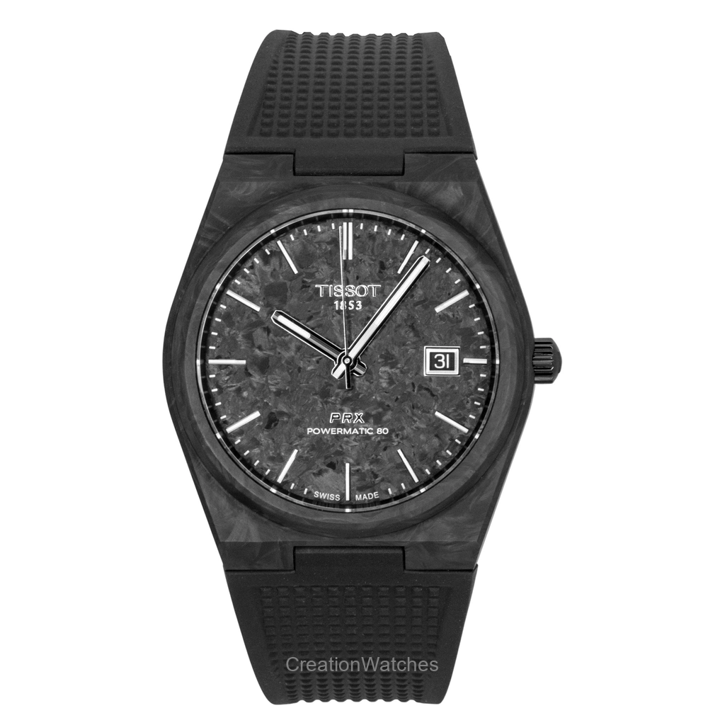 Tissot PRX Carbon Synthetic Strap 黒文字盤 自動巻き T137.907.97.201.00 100m防水 メンズ腕時計