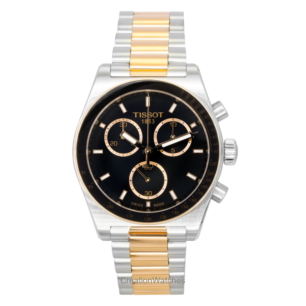 Tissot PR516 クロノグラフ Two Tone ステンレススチール 黒文字盤 クォーツ T149.417.22.051.01 100m防水 メンズ腕時計