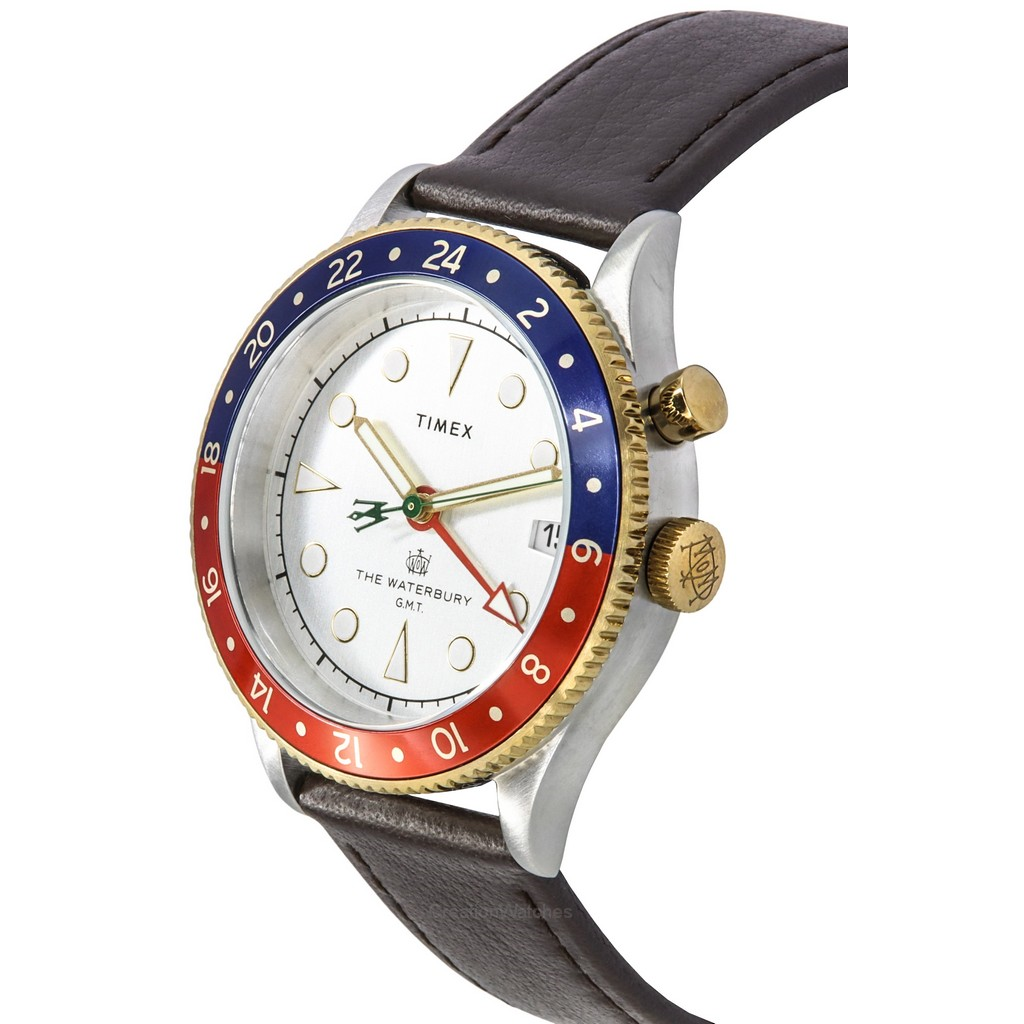タイメックス ウォーターベリー トラディショナル GMT レザーストラップ ホワイト ダイヤル クォーツ TW2U99100 100M メンズ腕時計