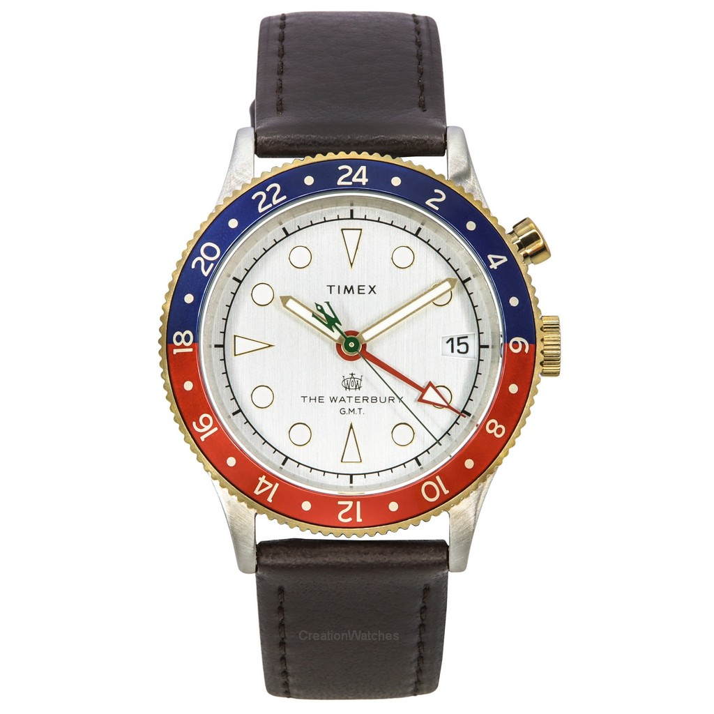 Timex Waterbury Traditional GMT Leather Strap White Dial Quartz ...