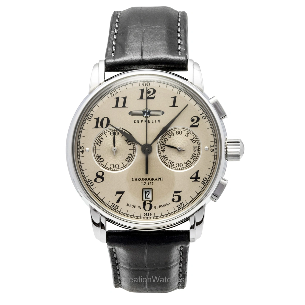 Zeppelin LZ127 クロノグラフ レザーベルト Champagne Dial クォーツ 76785 メンズ腕時計