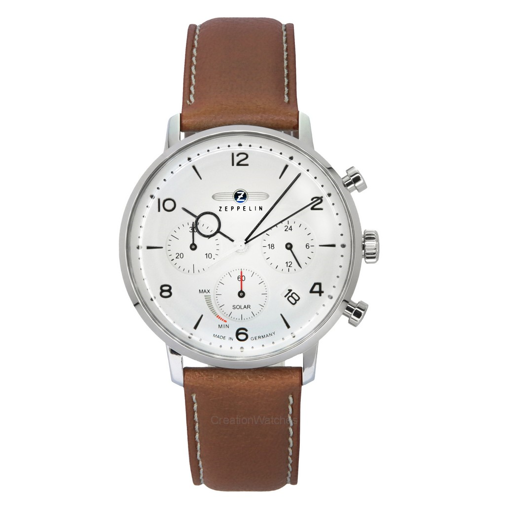 Zeppelin LZ129 Hindenburg クロノグラフ Brown レザーベルト Beige Dial ソーラー 80865N メンズ腕時計