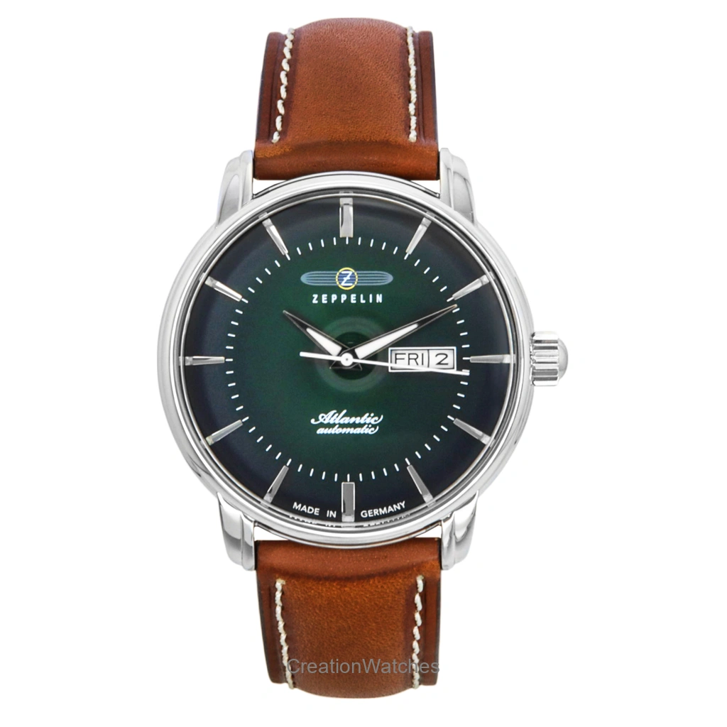 Zeppelin Atlantic Brown レザーベルト 緑文字盤 自動巻き 84664 メンズ腕時計