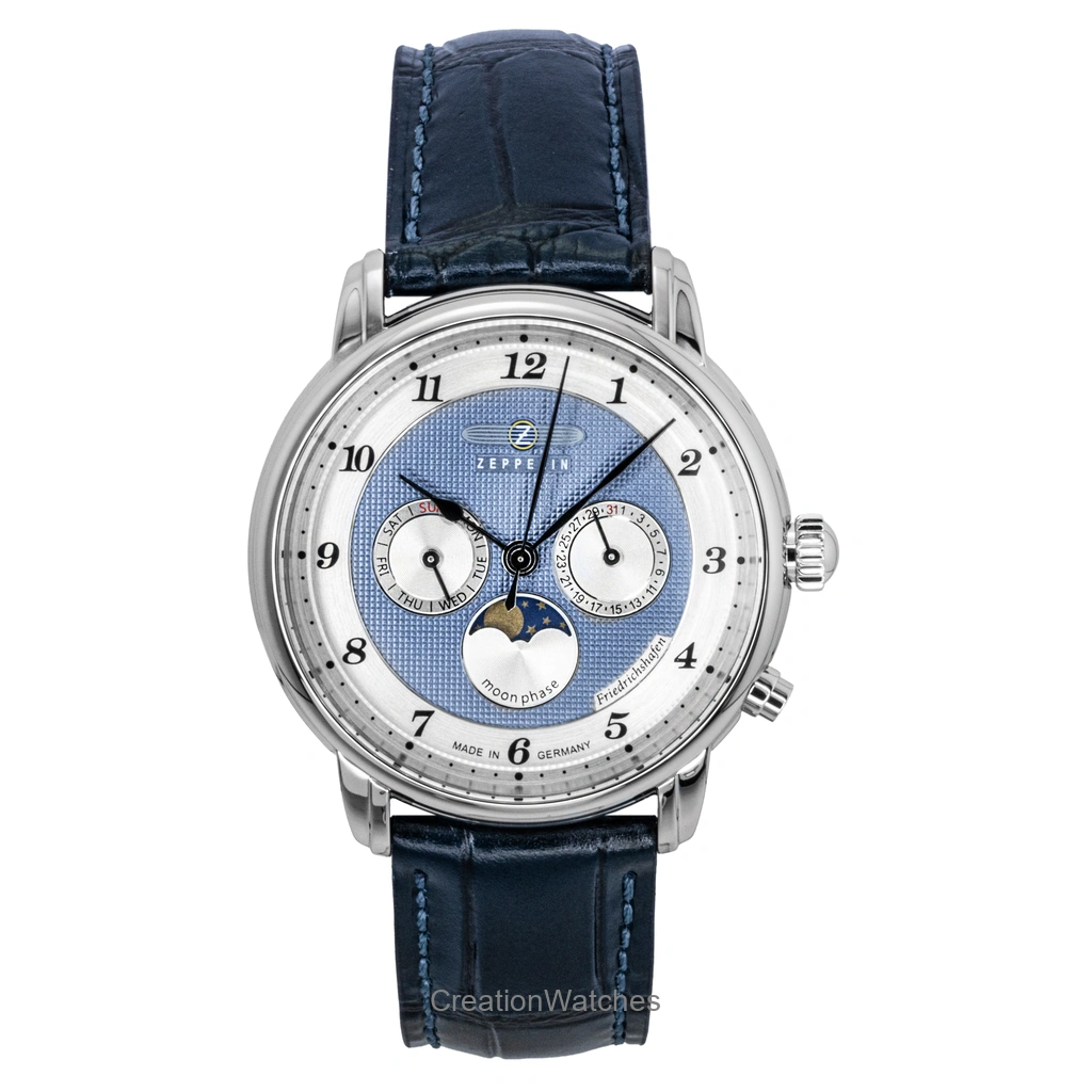 Zeppelin Friedrichshafen Blue レザーベルト 青文字盤 クォーツ 85363 メンズ腕時計