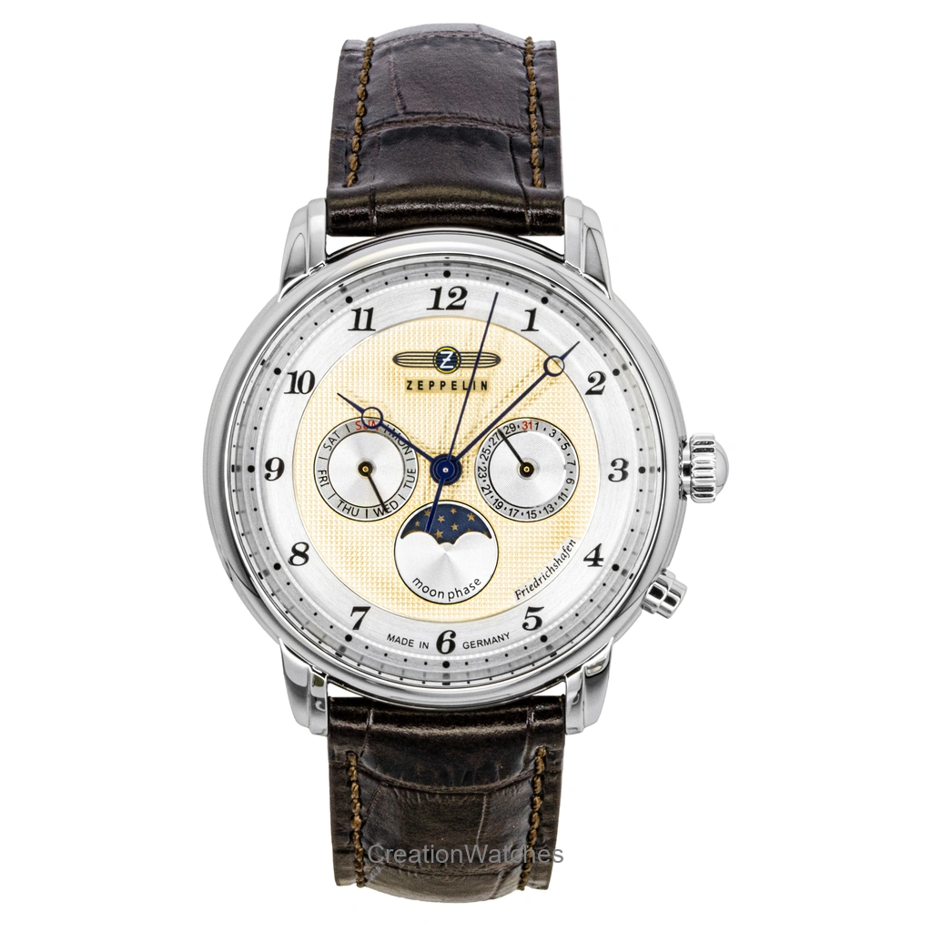 Zeppelin Friedrichshafen Brown レザーベルト Gold Dial クォーツ 85365 メンズ腕時計