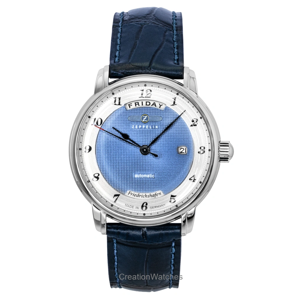 Zeppelin Friedrichshafen Blue レザーベルト 青文字盤 自動巻き 85623 メンズ腕時計