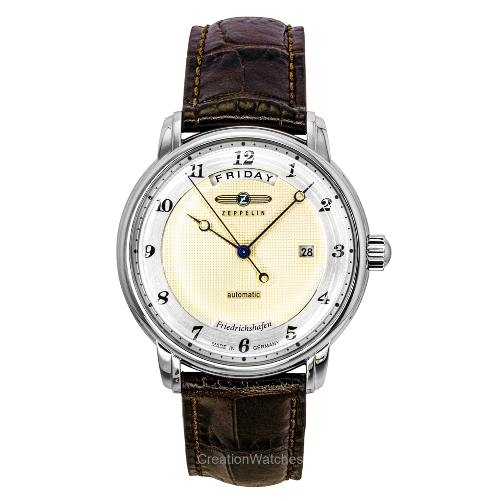 Zeppelin Friedrichshafen Brown レザーベルト Gold Dial 自動巻き 85625 メンズ腕時計