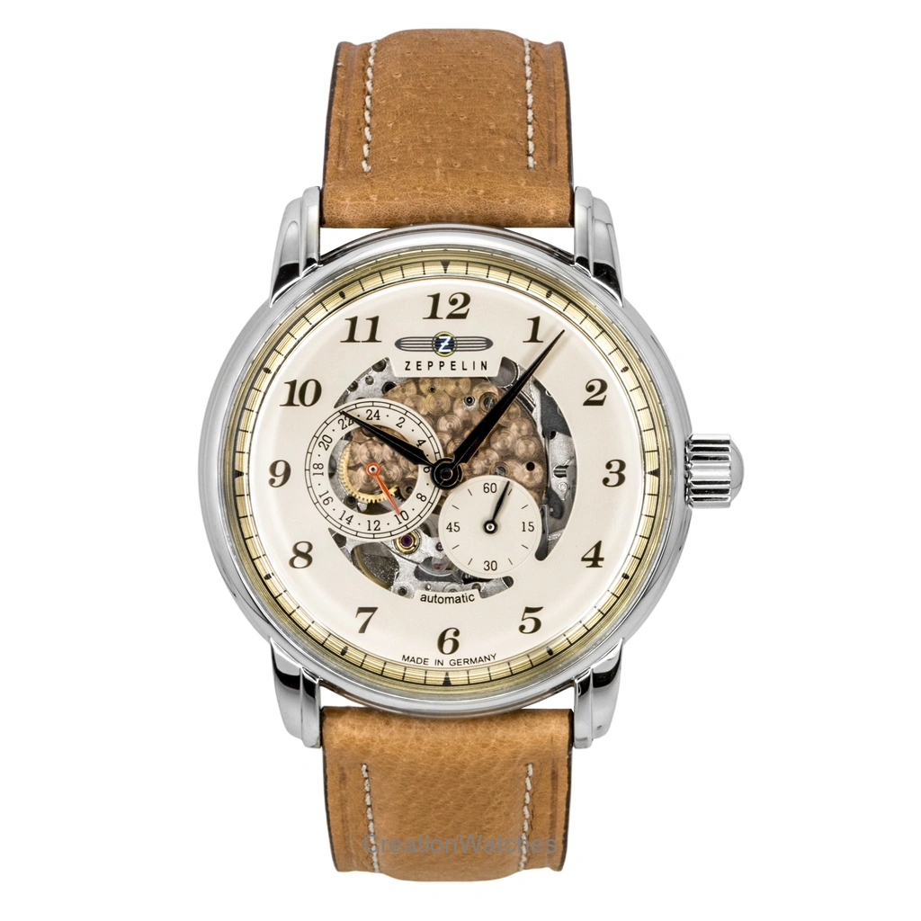 Zeppelin Captain's Line レザーベルト Beige Skeleton Dial 自動巻き 86585 メンズ腕時計